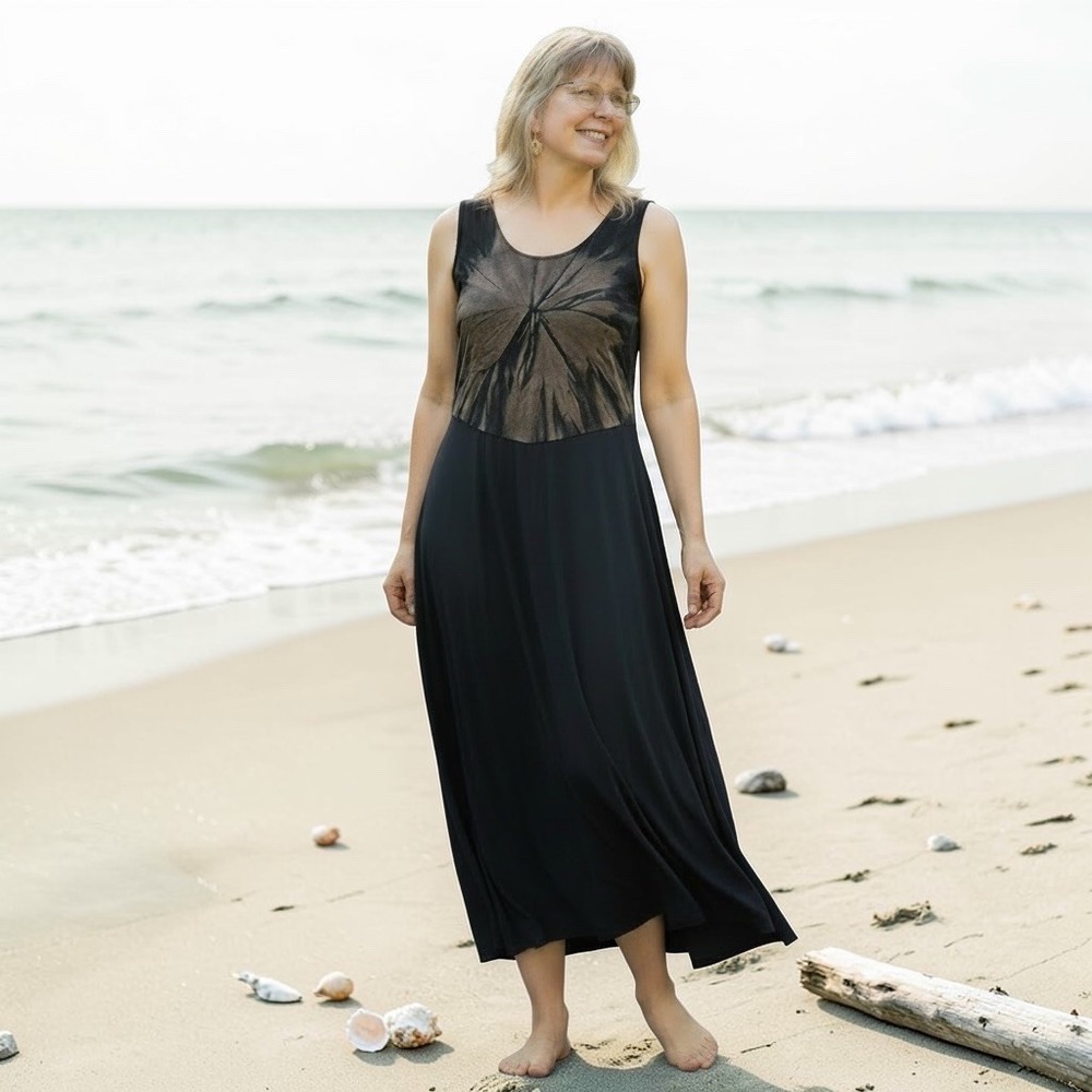 Nomadic Traders‎ Womens Brown Tie Dye Sunburst Rayon Sleeveless Maxi Dress Small